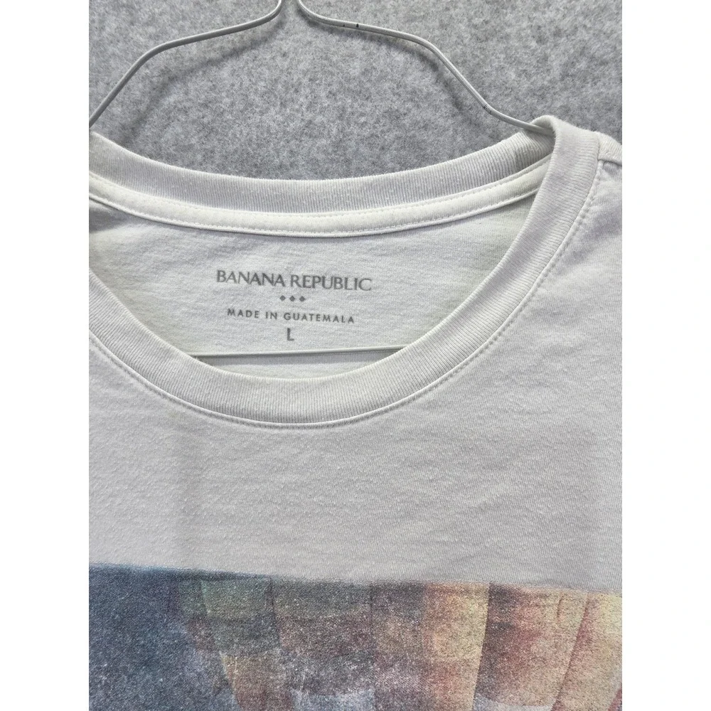 Banana Republic Mens Hot Air Balloon Graphic T-Shirt Gray Large Crew Neck Cotton